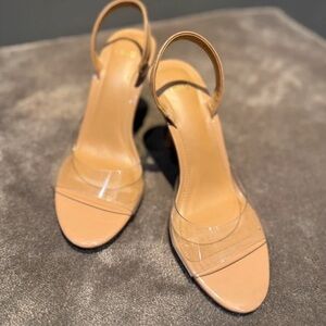 Mango Nude Tan Slingback Heels with Clear Strap